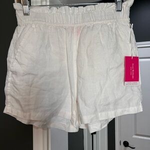 Isaac Mizrahi High Waist Cream Linen Shorts